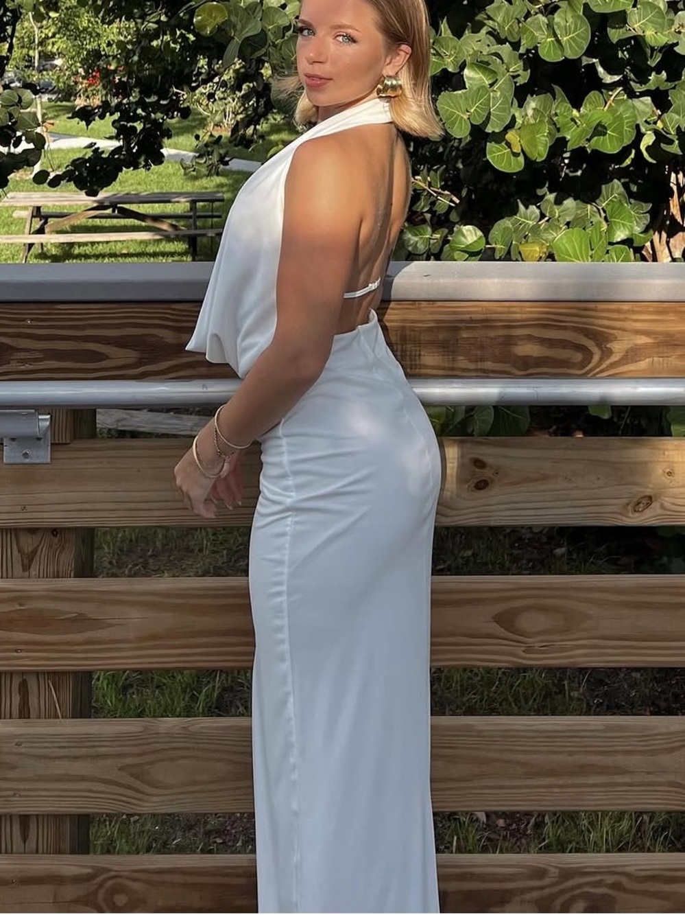 Zara White Backless Cowl Neck Dress